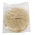 A clear plastic vacuum sealed package containing several round, flat flour tortillas stacked on top of each other.